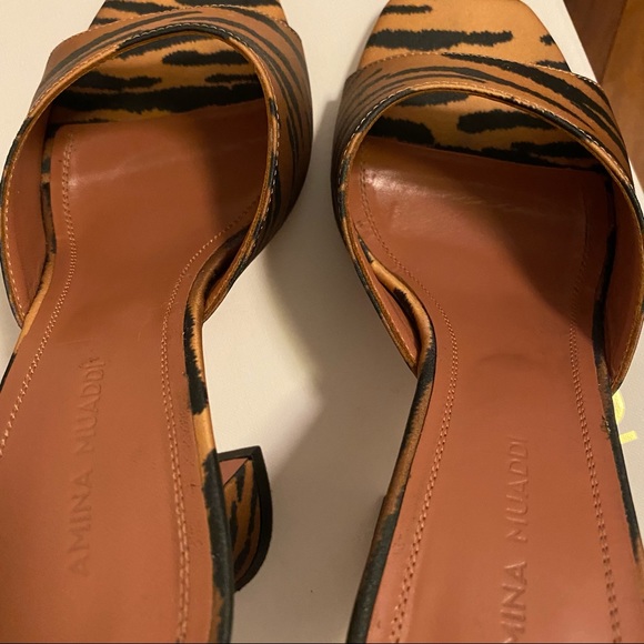 AMINA MUADDI LUPITA Satin Mule Sandal Heel Tiger Print Size 36 6 Like New! - Picture 2 of 7